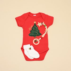 3 PSC Personalized Christmas Baby Gift Set, Personalized  Onesies, Socks with Christmas Bells, Christmas Stroller Toy,  Custom Baby Gift Set