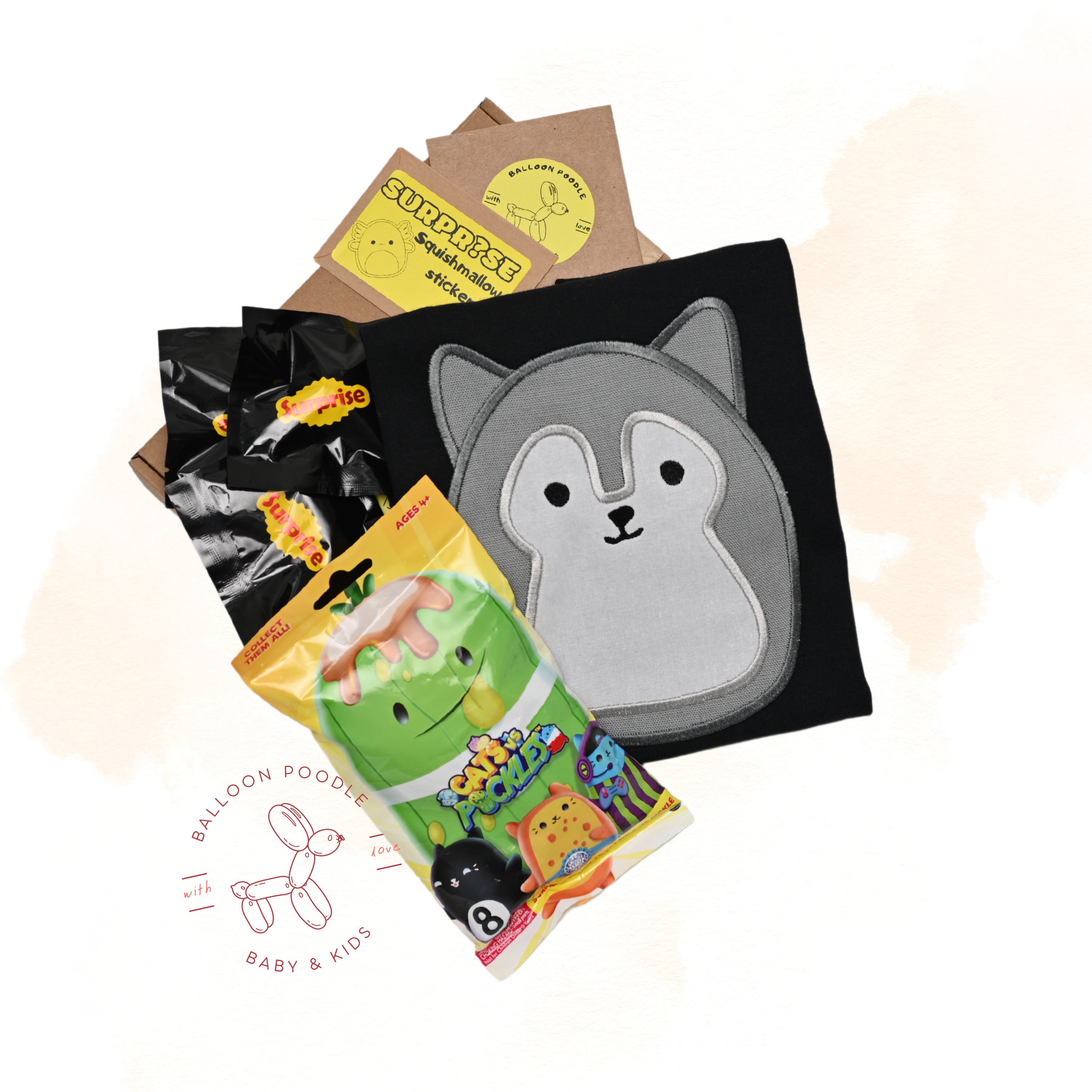 10PSC Squishy Boys Gift Set, Cadeau personnalisé, T-shirt Woolf, Jouet Squishy, Autocollants Squishy, Jouet Squishes, Emballage mignon