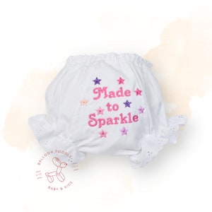 Hecho para brillar Baby Bloomers, Cubiertas de pañales, Fundas de pañales Sassy, Regalo de bebé personalizado, Fotos de recién nacidos, Florecedores de niñas