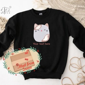 Kinderen gepersonaliseerd squishy sweatshirt, squishy kat, geborduurd sweatshirt, fuzzy sweatshirt, squishy cadeau, kerstcadeau voor kinderen