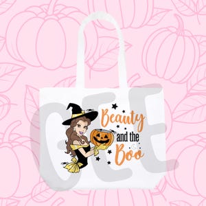 Personalized Disney Princess Halloween Tote Bag Trick Or Treat Halloween Party Costume Witches Spooky Treat Bag Belle Jasmine Tiana Mulan