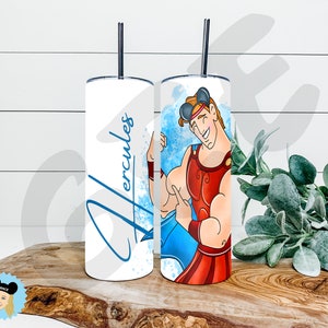 Hercules Meg Tumblers Mouse Ears Couples Parks 20 oz Coffee Straw Lid Vacation Water Bottle Insulated
