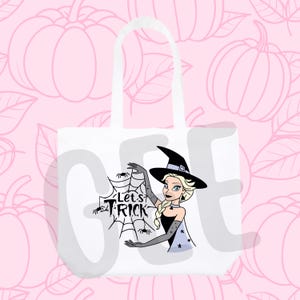 Personalized Disney Princess Halloween Tote Bag Trick Or Treat Halloween Party Costume Witches Spooky Treat Bag Rapunzel Elsa Snow White