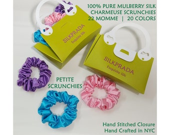 PETITE 100% Pure Silk Scrunchies 22 Momme Grade 6A Mulberry Silk Charmeuse / 20 Colores / Large Scrunchies / Silk Hair Tie / Pulsera para niños
