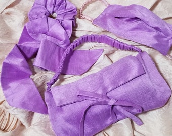 KIDS 100% Pure Silk Face Mask, Silk Purse & Silk Scrunchy Set. Hecho de Dupioni de Seda. El regalo más elegante y elegante para los niños