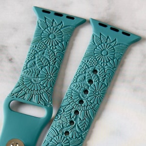 Flower Watch Band compatible with Apple Watch iWatch Band Silicone Watch 38/40/41 42/44/45 Strap Laser Engraved