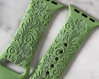 Flower Watch Band compatible with Apple Watch iWatch Band Silicone Watch 38/40/41 42/44/45 Strap Laser Engraved