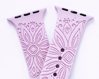 Vintage Flower Watch Band compatible with Apple Watch iWatch Band Silicone Watch 38/40/41 42/44/45 Strap Laser Engraved