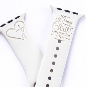 I Can Do All Things Through Christ-horlogeband compatibel met Apple Watch iWatch-band siliconen horloge 38/40/41 42/44/45 band lasergegraveerd