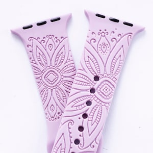 Vintage Flower Watch Band compatible with Apple Watch iWatch Band Silicone Watch 38/40/41 42/44/45 Strap Laser Engraved