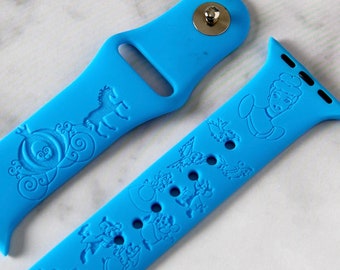 Disney Princesses Cinderella Watch Band compatible with Apple Watch iWatch Band Silicone Watch 38/40/41 42/44/45 Strap Laser Engraved