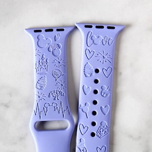 Disney Castle Themapark Apple Watch-band 38 mm 40 mm 41 mm 42 mm 44 mm 45 mm49 dames Mickey Snack gegraveerde siliconen band voor iWatch-serie 9/8-1