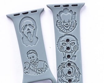 IT clown Horror Movie Villains Watch Band compatible with Apple Watch iWatch Band Silicone Watch 38/40/41 42/44/45 Strap Laser Engraved