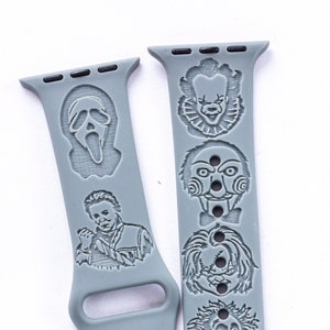 IT clown Horror Movie Villains Watch Band compatible with Apple Watch iWatch Band Silicone Watch 38/40/41 42/44/45 Strap Laser Engraved