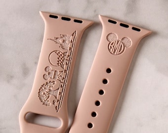 Disney Theme Park Watch Band compatible with Apple Watch iWatch Band Silicone Watch 38/40/41 42/44/45 Strap Laser Engraved