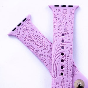 Wild Flower Watch Band compatible with Apple Watch iWatch Band Silicone Watch 38/40/41 42/44/45 Strap Laser Engraved