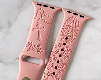 Virgin Mary with Cross Watch Band compatible with Apple Watch iWatch Band Silicone Watch 38/40/41 42/44/45 Strap Laser Engraved