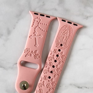 Virgin Mary with Cross Watch Band compatible with Apple Watch iWatch Band Silicone Watch 38/40/41 42/44/45 Strap Laser Engraved