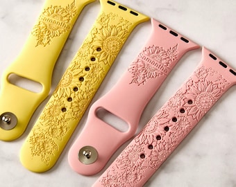 SunFlower Watch Band compatible with Apple Watch iWatch Band Silicone Watch 38/40/41 42/44/45 Strap Laser Engraved