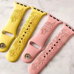 SunFlower Watch Band compatible with Apple Watch iWatch Band Silicone Watch 38/40/41 42/44/45 Strap Laser Engraved