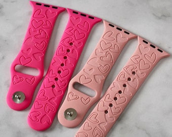 Love Watch Band compatible with heart pattern Apple Watch iWatch Band Silicone Watch 38/40/41 42/44/45 Strap Laser Engraved