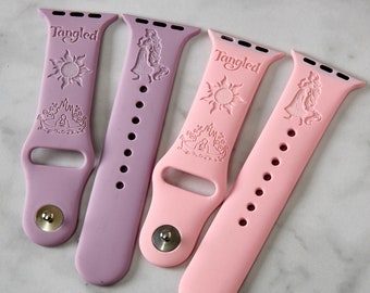 Princess Rapunzel tangled Watch Band compatible with smart Watch iWatch Band Silicone Watch 38/40/41 42/44/45 Strap Laser Engraved