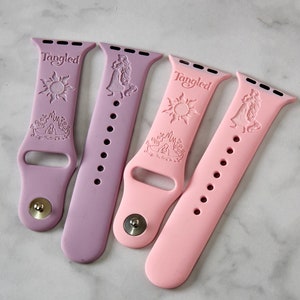 Princess Rapunzel tangled Watch Band compatible with Apple Watch iWatch Band Silicone Watch 38/40/41 42/44/45 Strap Laser Engraved