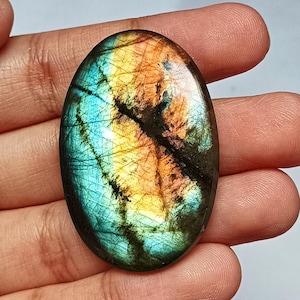 Oval Labradorite Cabochon: Multi-Fire Gemstone for Wire Wrapping (43mm x 30mm x 6mm)