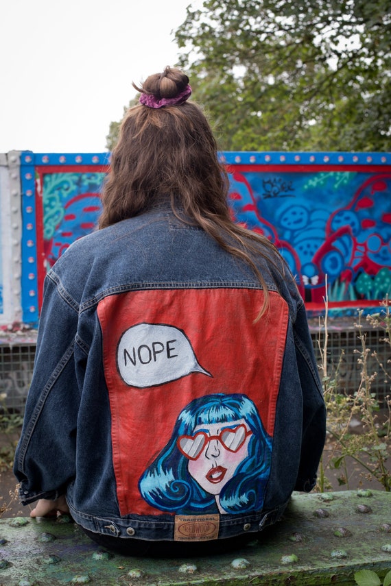 Upcycled Denim Jacket With Patches / Reworked Vintage Oversize Jean Jacket  With Patches Women Size XL -  Denmark