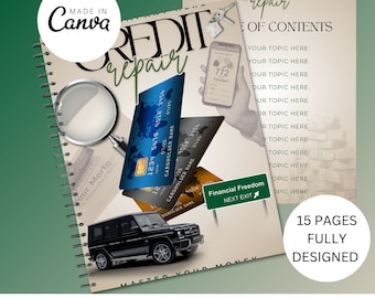 Credit E-Book Cover, E-Book Cover Template, Canva E-Book Template, 18 Pages,