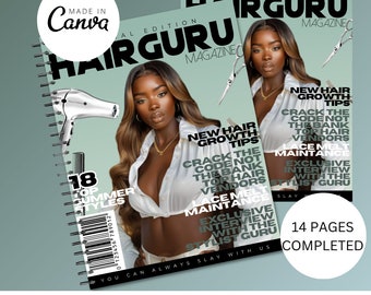 Magazine Template, 14 Page Magazine Template, Canva template, Hair, Nails, Lashes, Instant Download