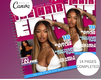 Magazine Template, 14 Page Magazine Template, Canva template, Hair, Nails, Lashes, Instant Download