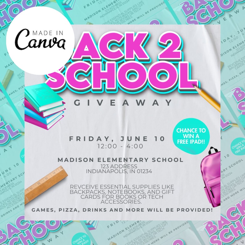 Back to School Giveaway Flyer, Back to School Giveaway Templated, DIY ...