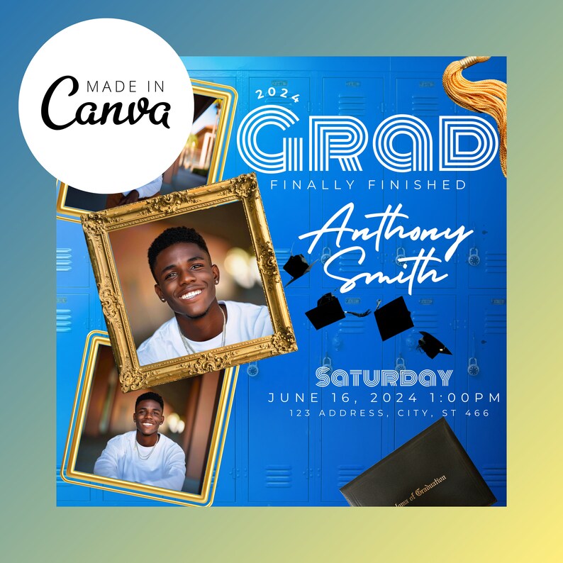 Graduation Invitation, DIY Graduation Flyer, Canva Template, Graduation ...