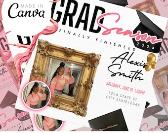 Invitación de graduación, folleto de graduación DIY, plantilla de Canva, despedida de graduación, evento de graduación, editable, Canva DIY, descarga instantánea