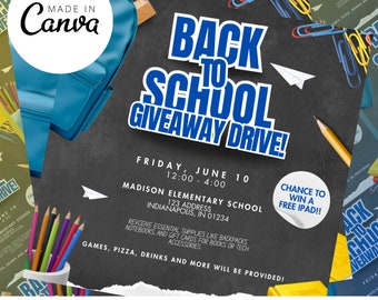 Back to School Giveaway Flyer, Back to School Giveaway Templated, DIY Canva Template, Instant Download, Social Media Flyer