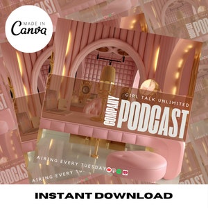 Sjabloon social media post podcast, roze podcast-flyer, DIY-sjabloon, canva-sjabloon, instant download, sociale media, podcast, girly