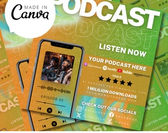Podcast Social Media Post Template, Podcast Flyer, DIY Template, Canva Template, Instant Download, Social Media, Podcast