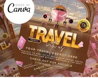 Travel Agent Template, Pink Travel Agent Social Media Post Flyer, Canva Template, Editable Template, DIY Template, Instagram