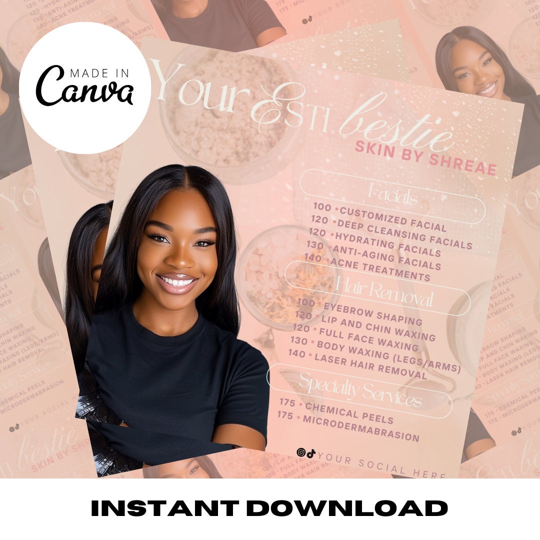 Esthetician Price List Template Pink Esthetician Social Media Post Esthetician Price List Template Pink Esthetician Social Media Post