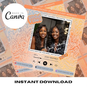 Podcast Social Media Post Template, Pink Podcast Flyer, DIY Template, Canva Template, Instant Download, Social Media, Podcast, Girly