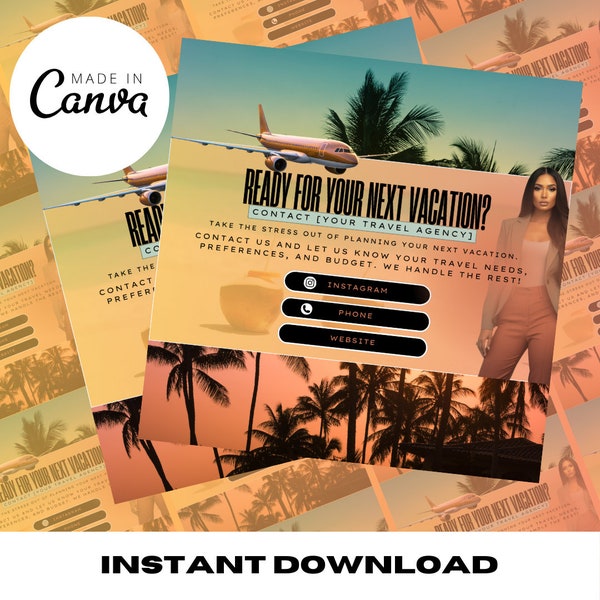 Travel Agent Marketing Template, Beach Travel Agent Social Media Post Flyer, Canva Template, Editable Template, DIY Template, Instagram