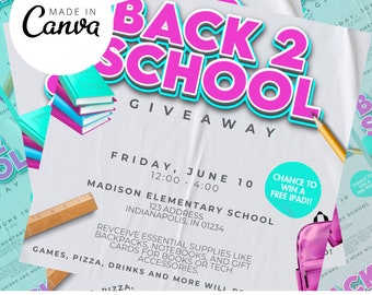 Back to School Giveaway Flyer, Back to School Giveaway Templated, DIY Canva Template, Instant Download, Social Media Flyer