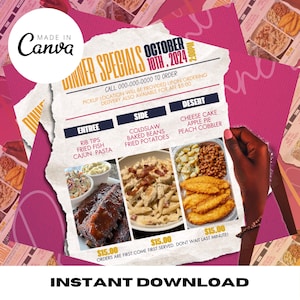 Ulotka specjalna na kolację, Szablon specjalnej kolacji, Szablon marketingowy, Ulotka postu w mediach społecznościowych, Szablon Canva, Edytowalny, Zrób to sam, Instagram