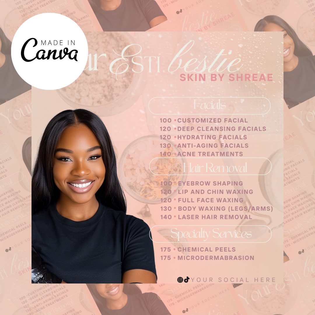 Esthetician Price List Template Pink Esthetician Social Media Post Esthetician Price List Template Pink Esthetician Social Media Post