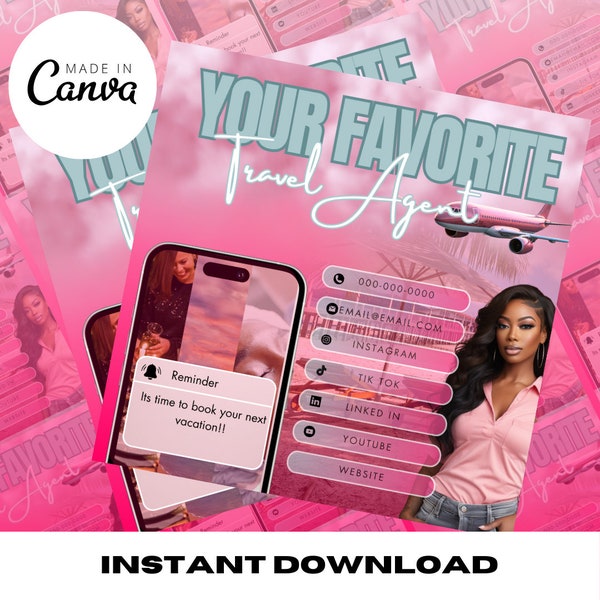 Travel Agent Template, Pink Travel Agent Social Media Post Flyer, Canva Template, Editable Template, DIY Template, Instagram