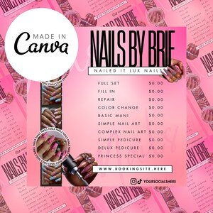Nail Technician Price List, Nail Tech Price List, Nail Tech, Canva
