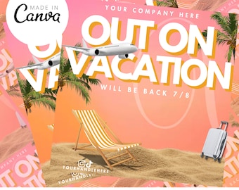 Vacation Flyer for Business, Books Closed, Vacation Flyer, Out On Vacation, Instant Download, Editable, Canva Template,