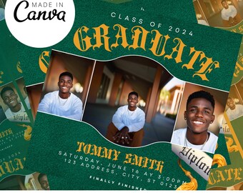 Invitación de graduación, folleto de graduación DIY, plantilla de Canva, despedida de graduación, evento de graduación, editable, Canva DIY, descarga instantánea