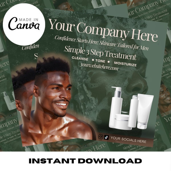 Men Skin Care Template, Mens Green Aesthetic Canva Flyer, Male Skincare DIY Template, Mens Skincare Instagram Template, Instant Download